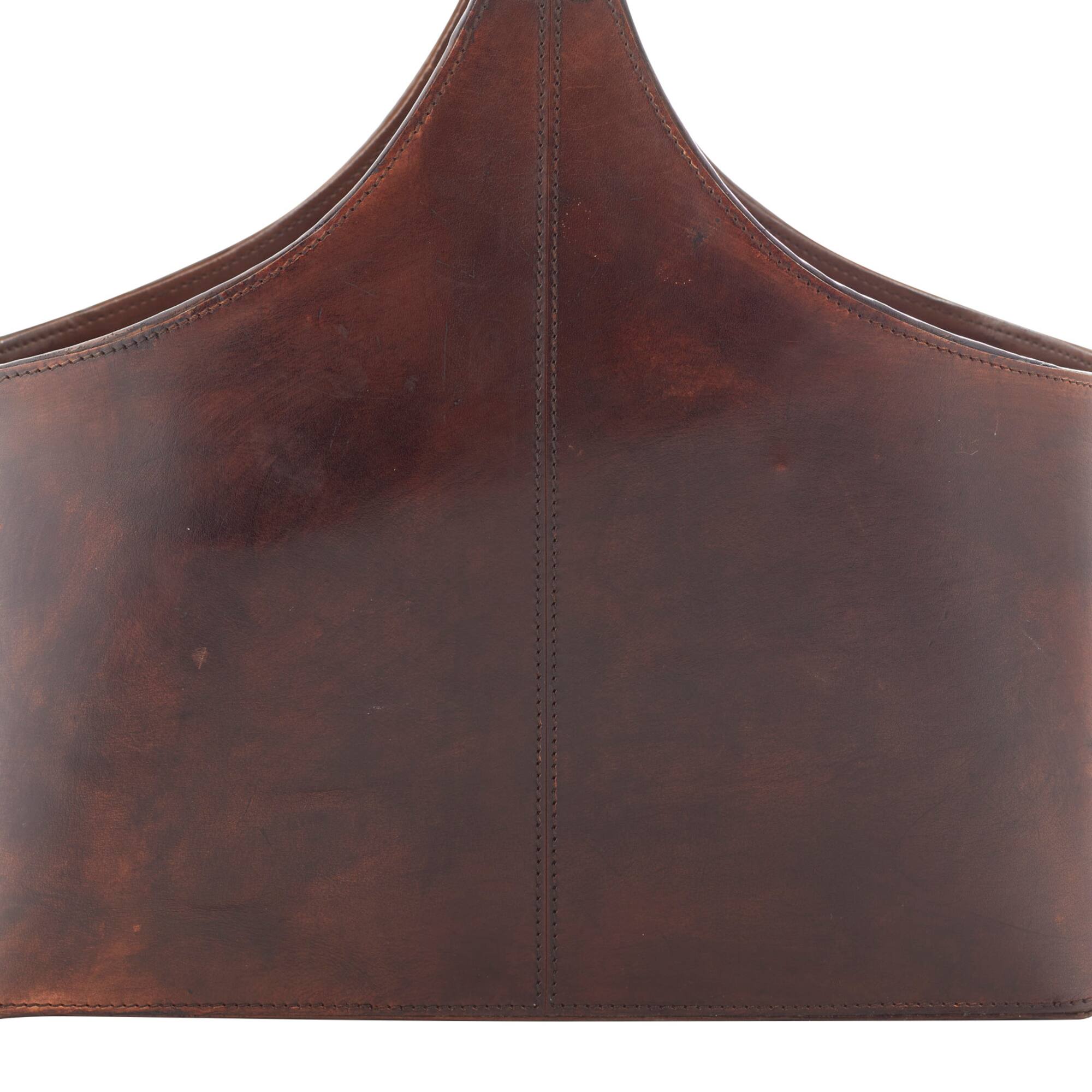16" Brown Leather Rustic Magazine Rack Holder